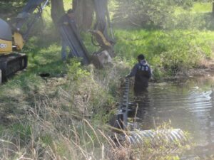 checking each piling when building a seawall