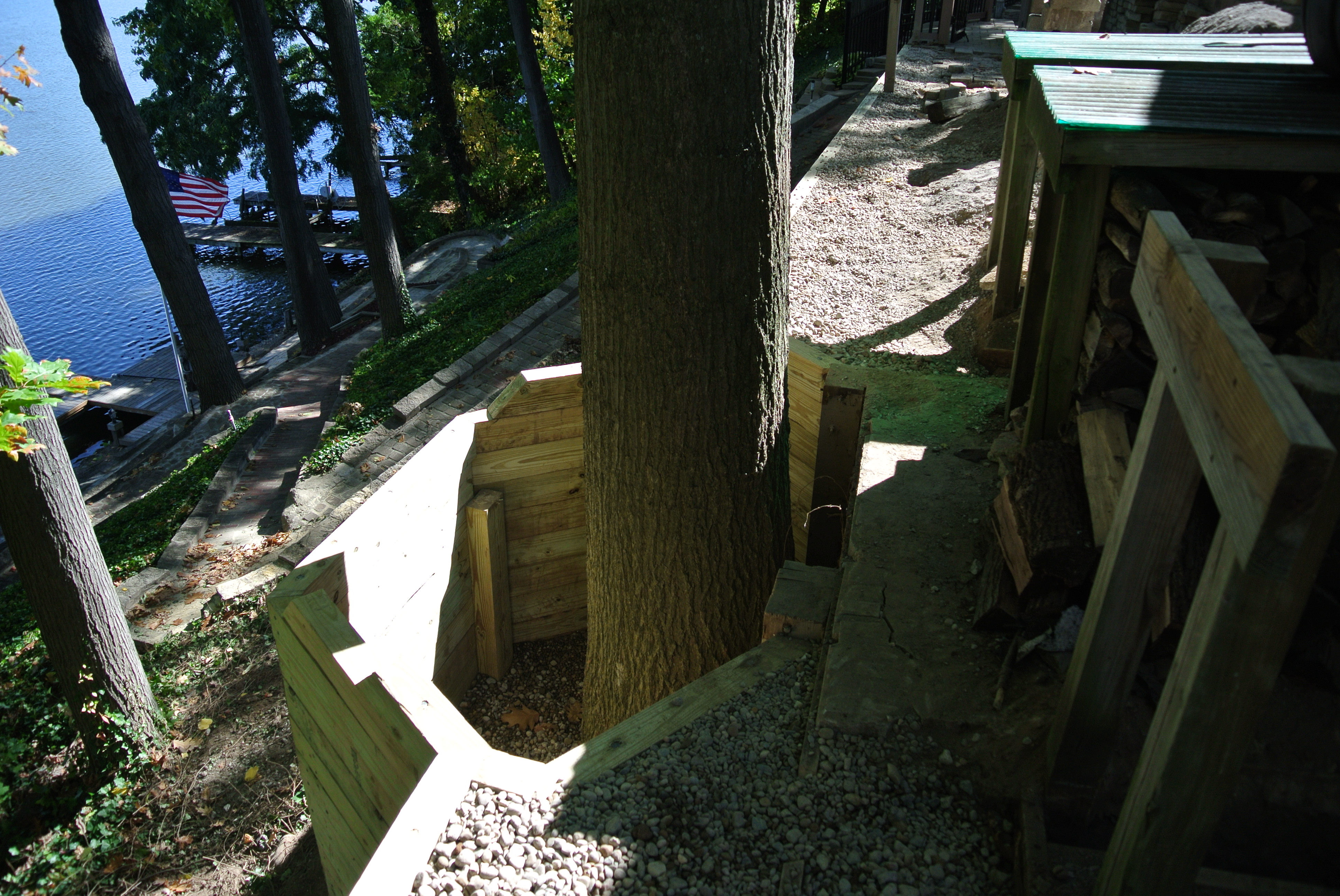 Giant Wood Timber Retaining Wall Built on Belleville Lake, MI