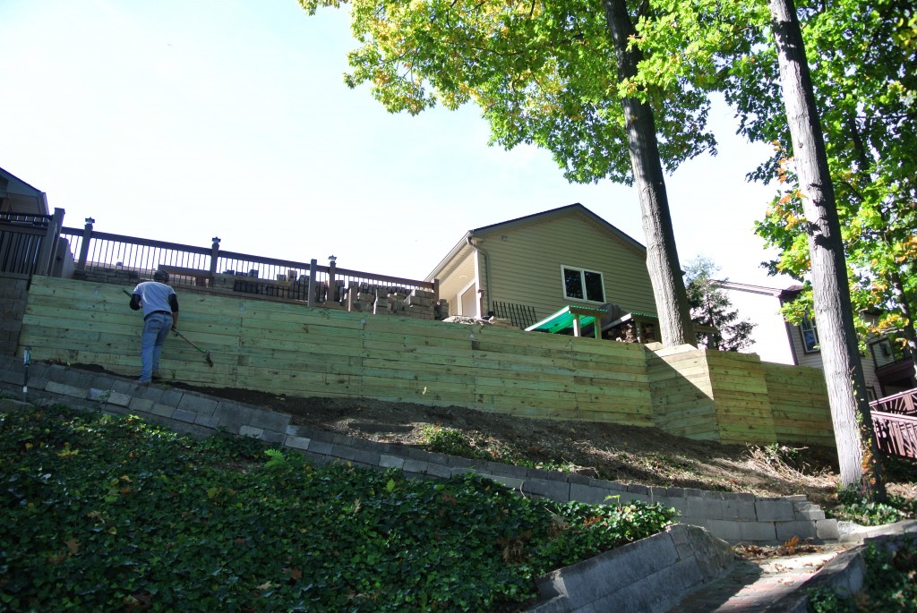 This wood timber retaining wall construction job was a big one