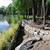 Stone wall in Pine creek Sub on Brighton Lake in Brighton, MI