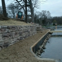 Redi-Rock Retaining wall side view on Hamburg Lake, Mi.