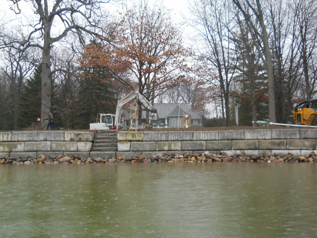 Redi-rock seawall on Orchard Lake, Michigan