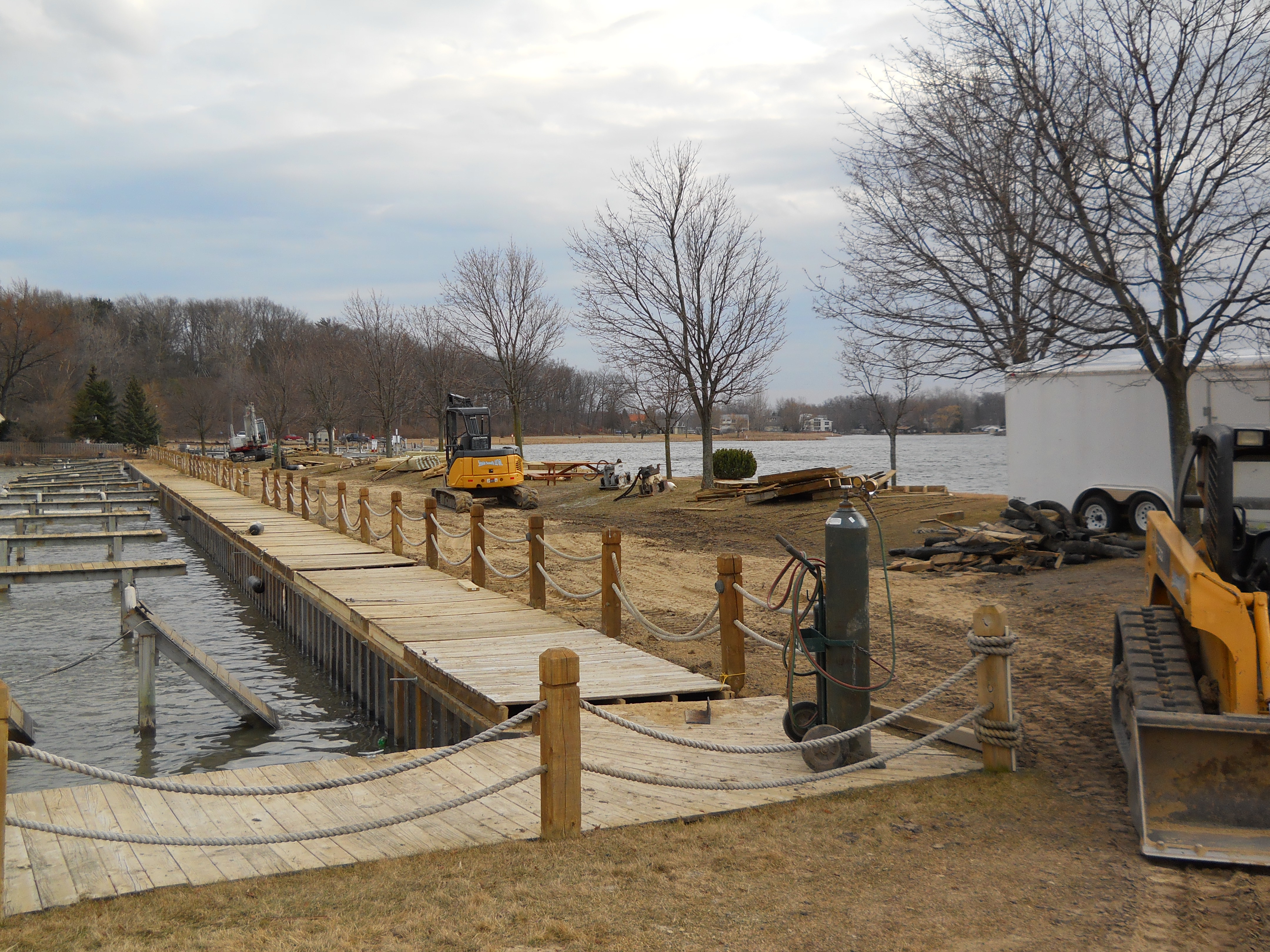 Black Steel Seawall and Boardwalk in Waterford Michigan