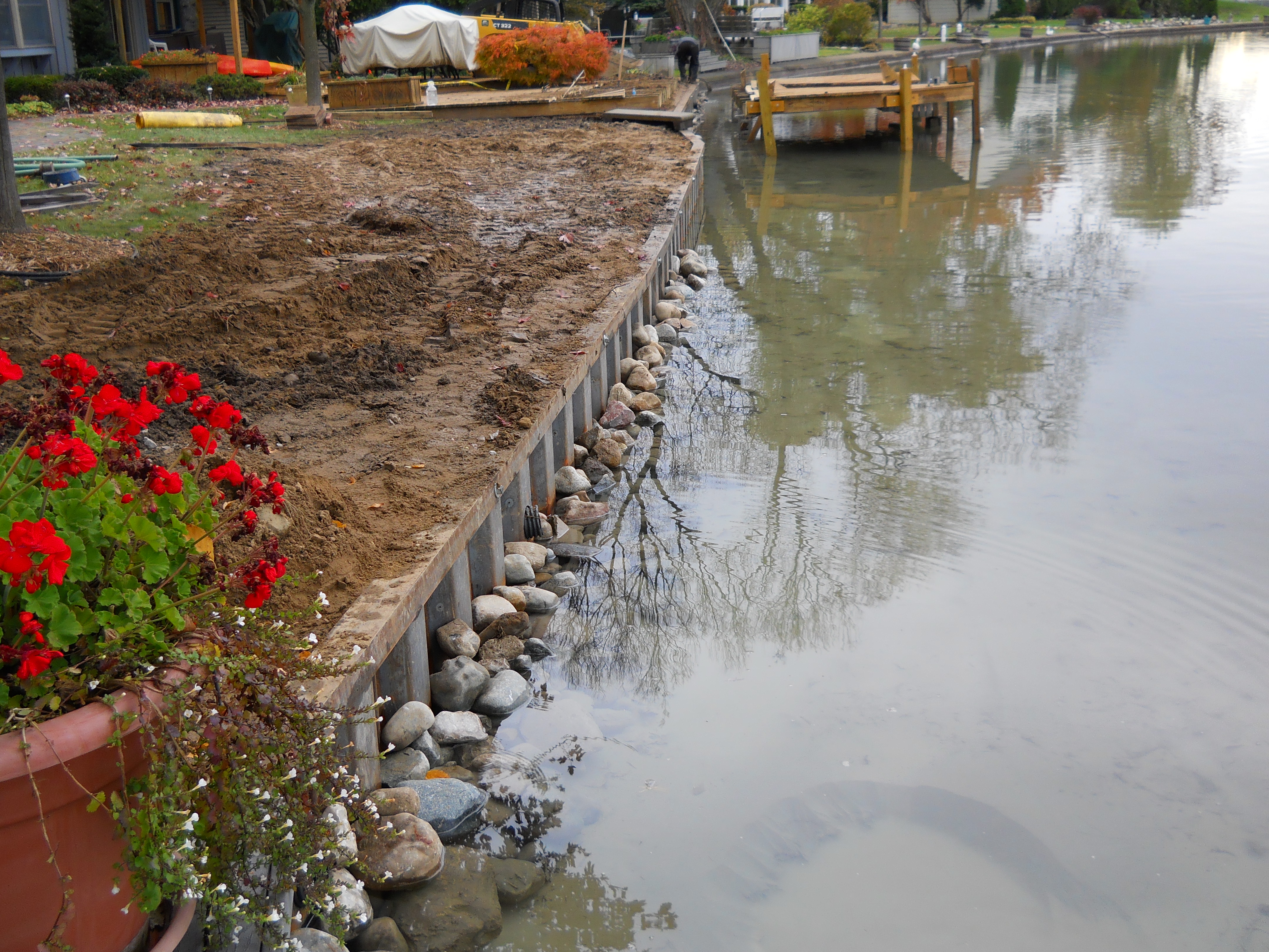 black steel seawall_riprap_Green Lake_West Bloomfield_MI