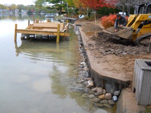 remove cantilever deck to install steel seawall Oakland County Michigan