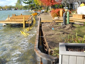 seawall installation Green Lake Michigan