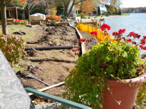 installing a black steel seawall in West Bloomfield Michigan