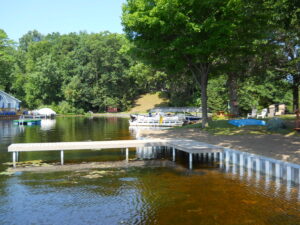 galvanized steel seawall-platform deck-L-shaped dock-Hiland Lake-Pinckney Michigan