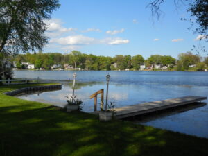 steel seawall and permanent dock on Buck Lake in Whitmore Lake