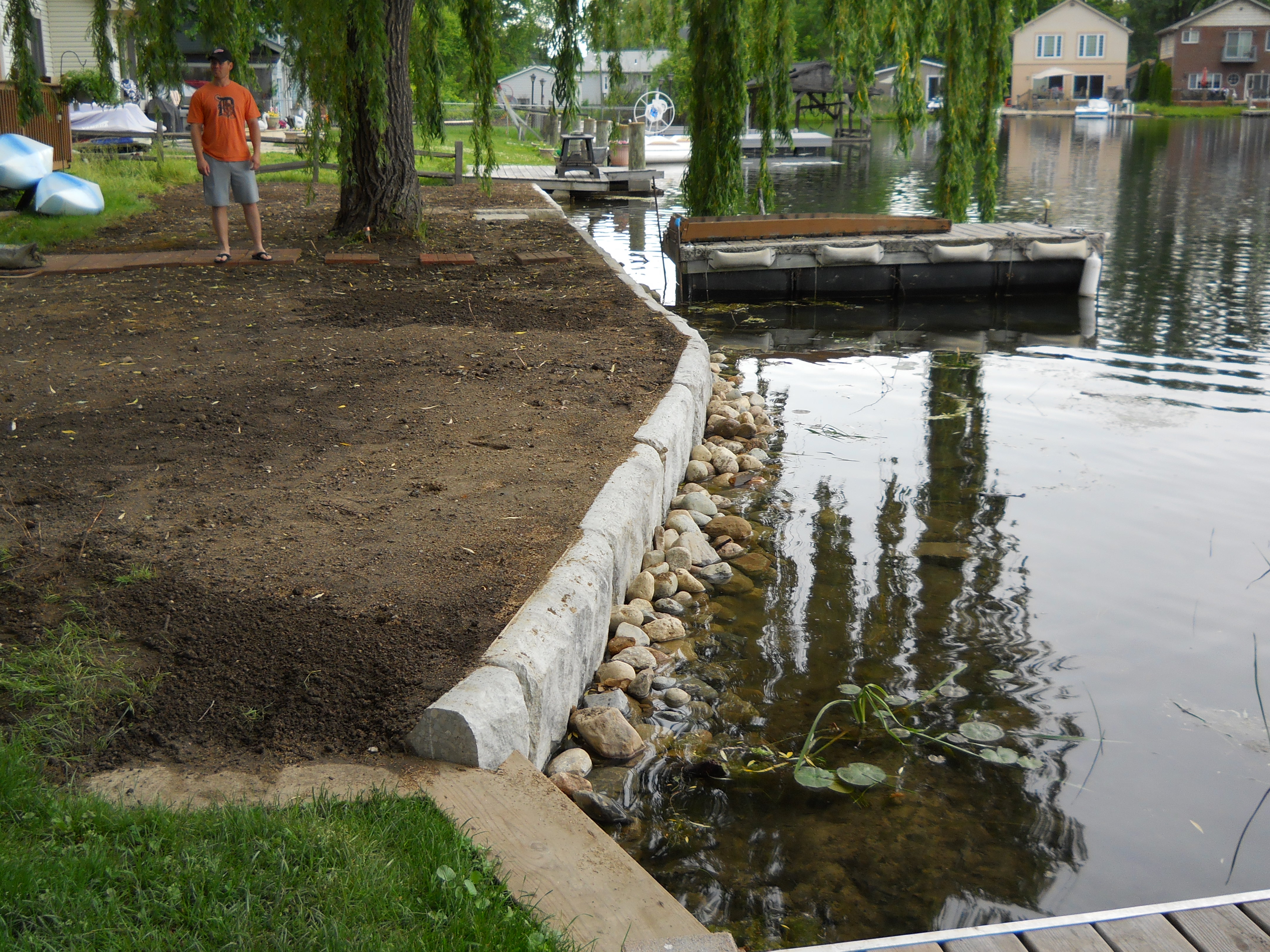 Limestone Seawall on Dollar Lake in Oakland County, MI