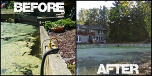 Before and After_galvanized steel seawall on Grand River in Dimondale Michigan