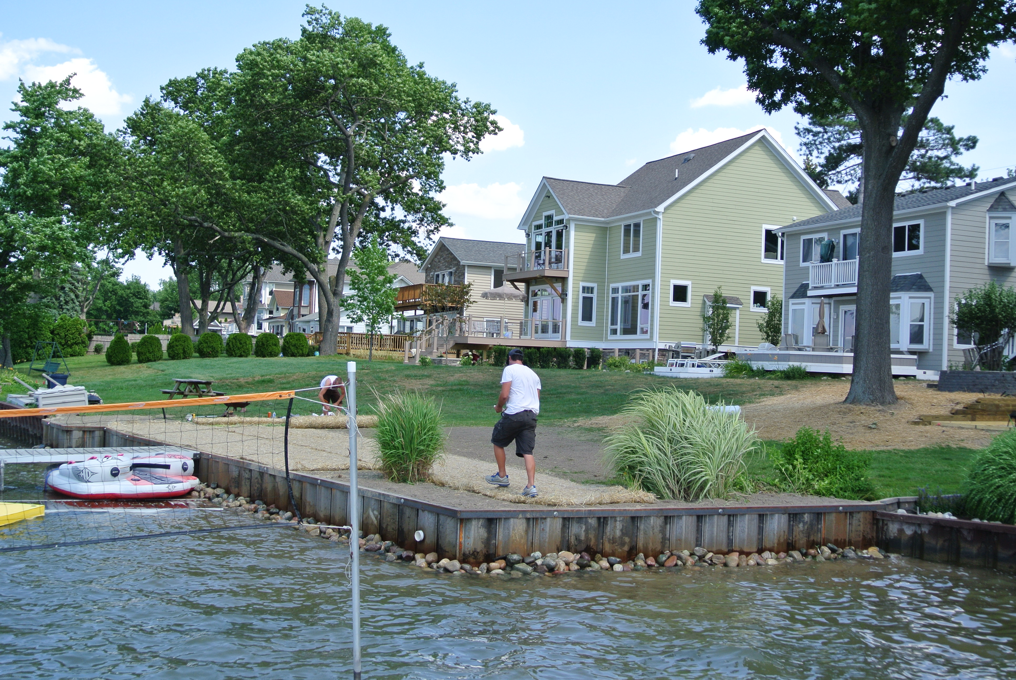 Black Steel Seawall built on Union Lake in West Bloomfield Michigan