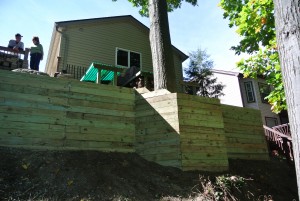 wood retaining wall on belleville lake