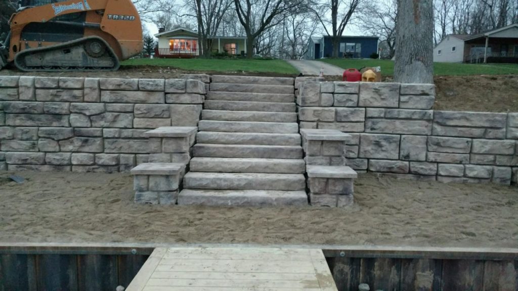 ledge rock stone stairway system built by Seaside Seawalls